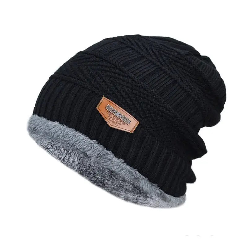 Fluffy Winter Angora Knitted Beanie - Black-A / One Size