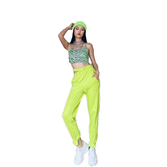 Fluorescent Green Drawstring Sweatpants - Fluorescent-Green