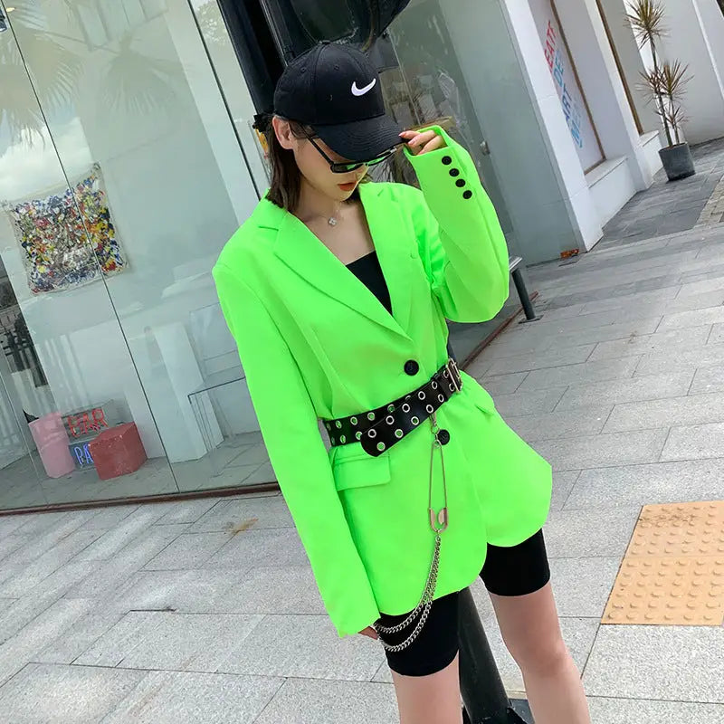 Fluorescent Green Oversized Two-Button Blazer