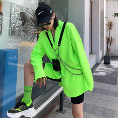 Fluorescent Green Oversized Two-Button Blazer