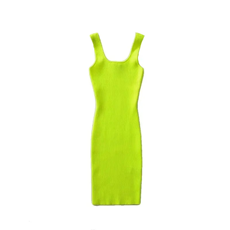 Fluorescent Knit Bodycon Tank Casual Short Dress