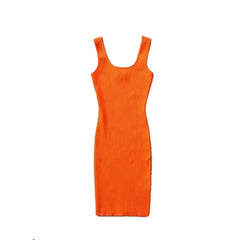 Fluorescent Knit Bodycon Tank Casual Short Dress - Orange