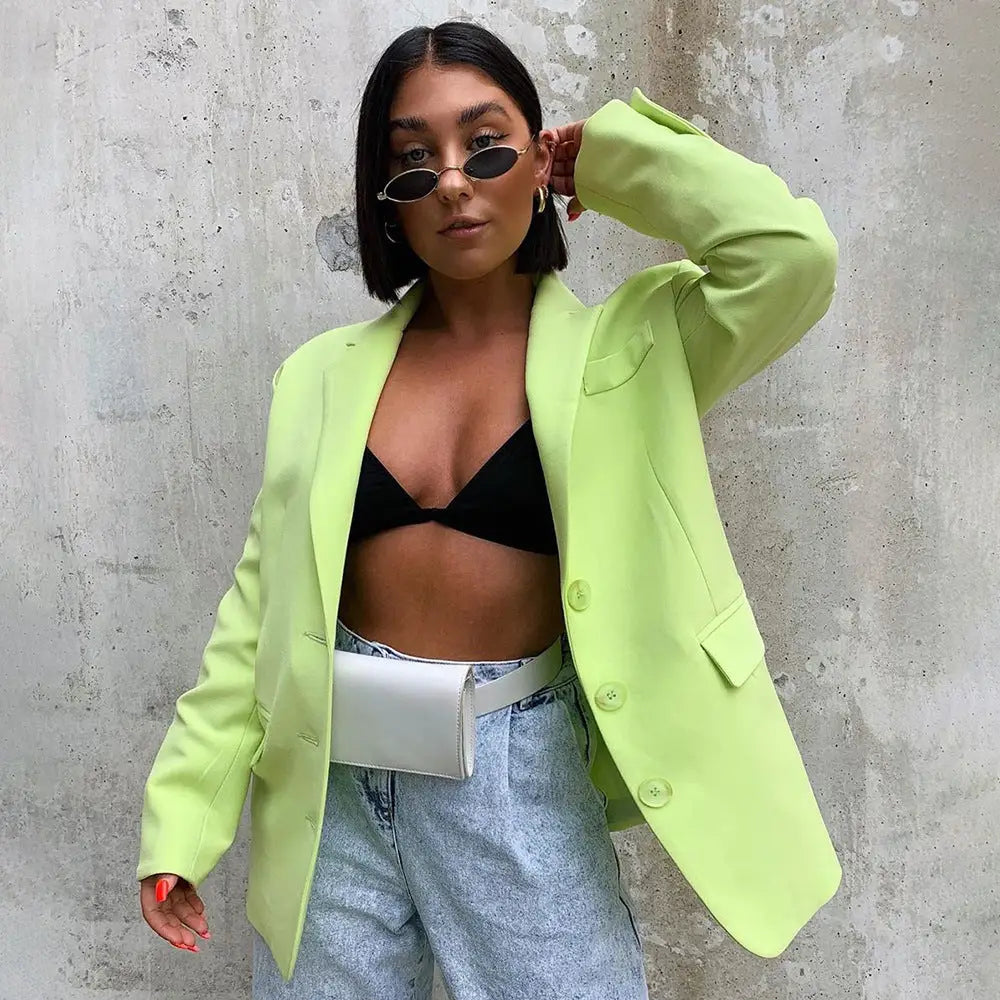 Fluorescent Light Green Three-Button Blazer