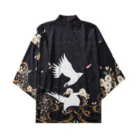 Thumbnail for Flying Cranes 3/4 Sleeve Kimono - Black / S - KIMONO