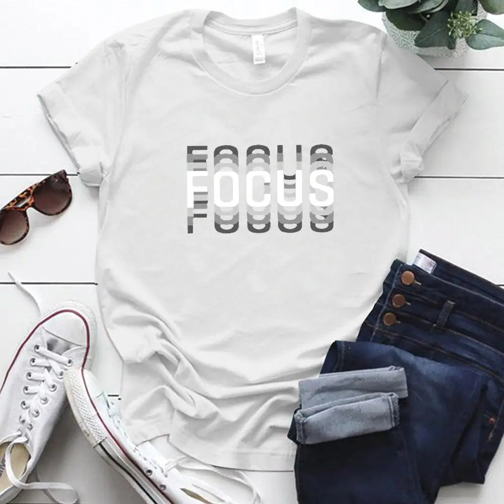 Focus Optical Illusion Aesthetic T-Shirt - White / XXL