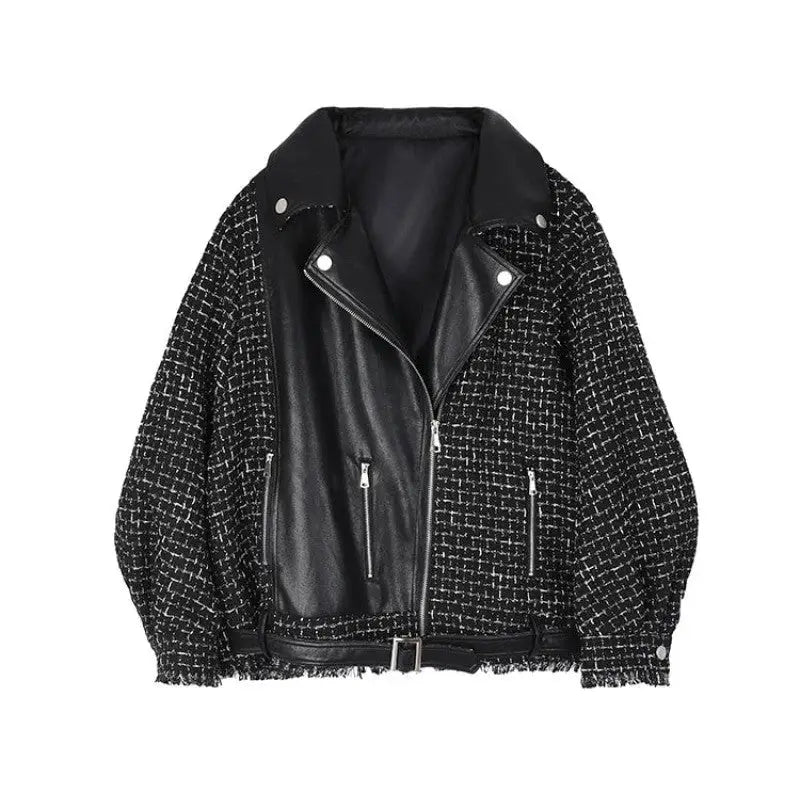 Fragrant Black Loose PU Vegan Leather Jacket zip Pockets