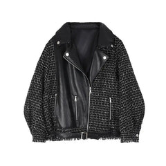 Fragrant Black Loose PU Vegan Leather Jacket zip Pockets