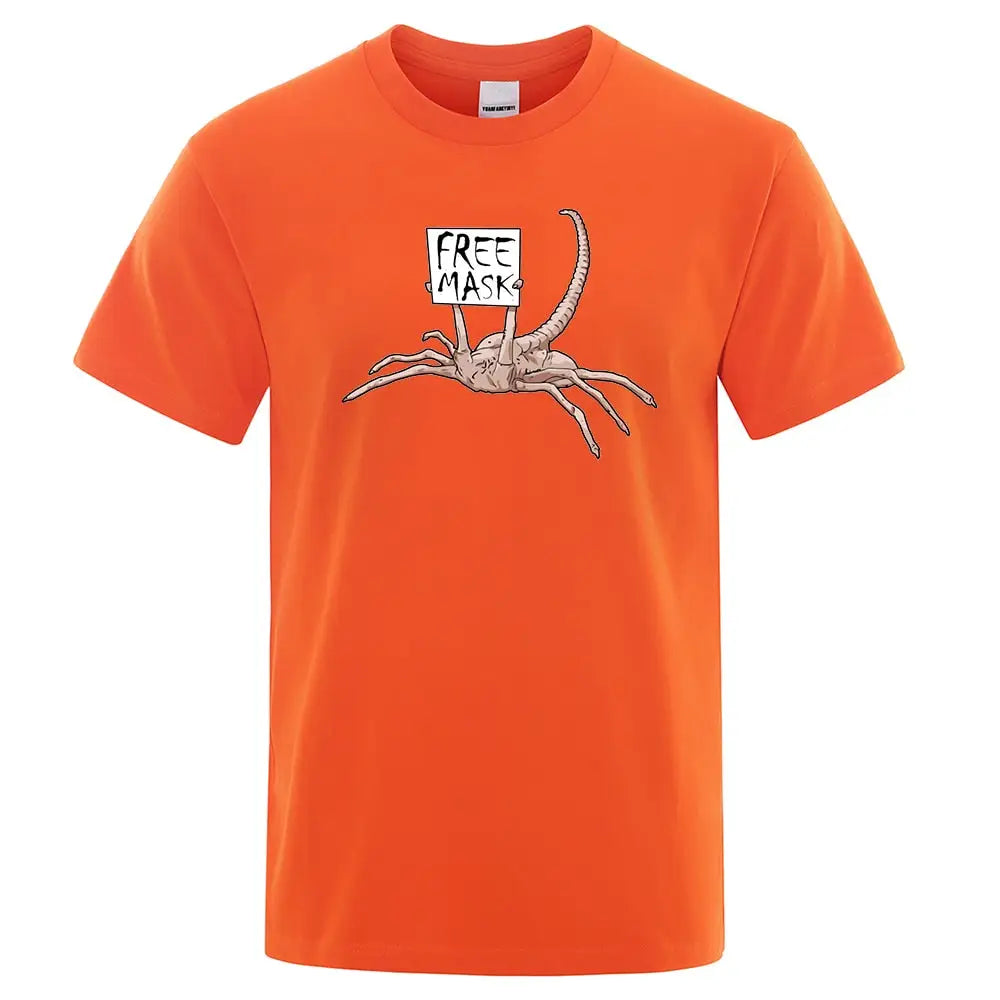Free Mask Alien Short Sleeve T-Shirt - Orange / S