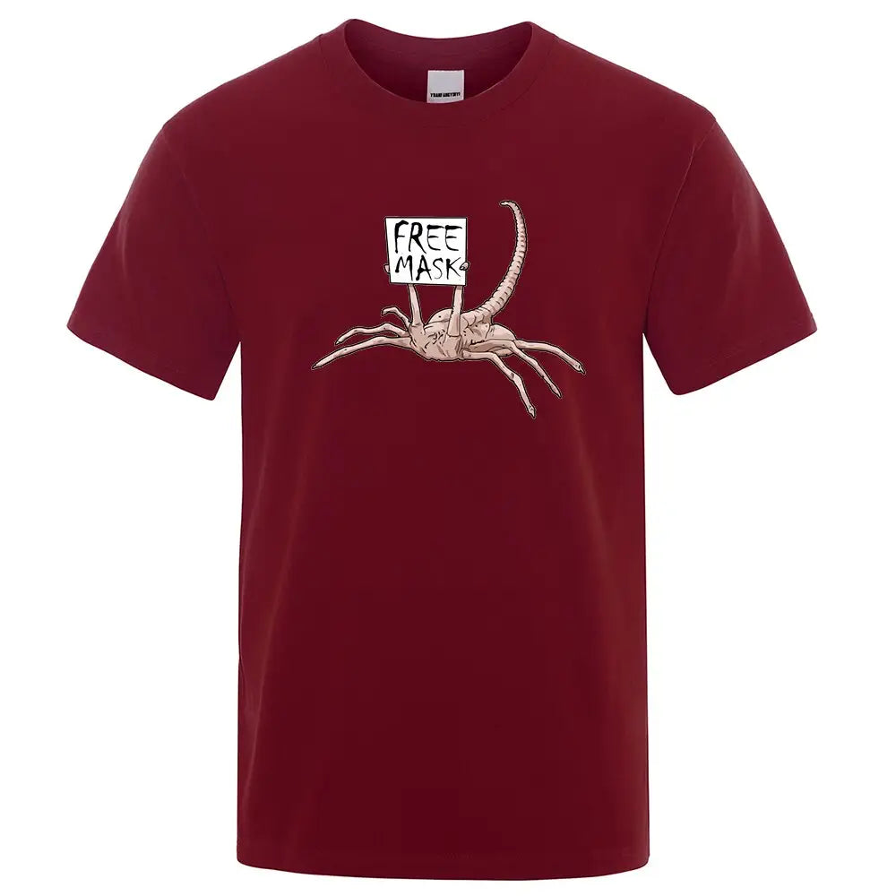 Free Mask Alien Short Sleeve T-Shirt - Wine Red / S