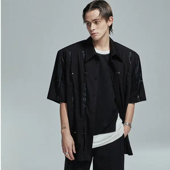 Front Overlap Texture Wide Shoulder Shirt