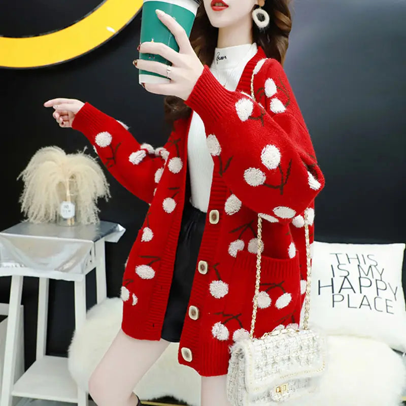 Fruit Cherries Korean Style Knitted Sweater