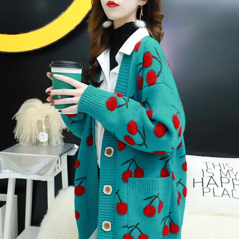 Fruit Cherries Korean Style Knitted Sweater