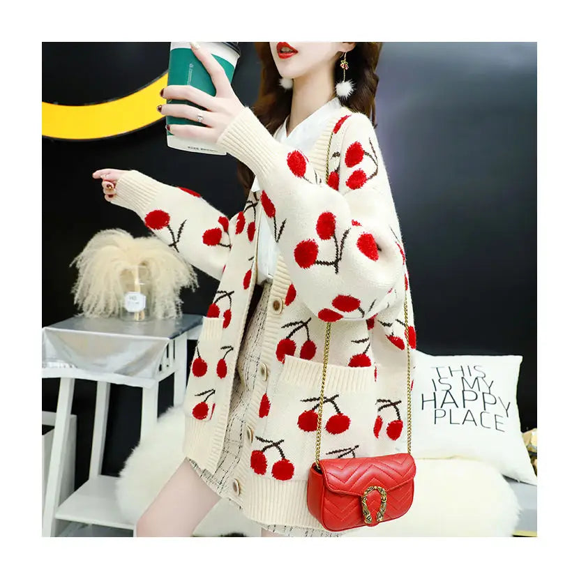 Fruit Cherries Korean Style Knitted Sweater