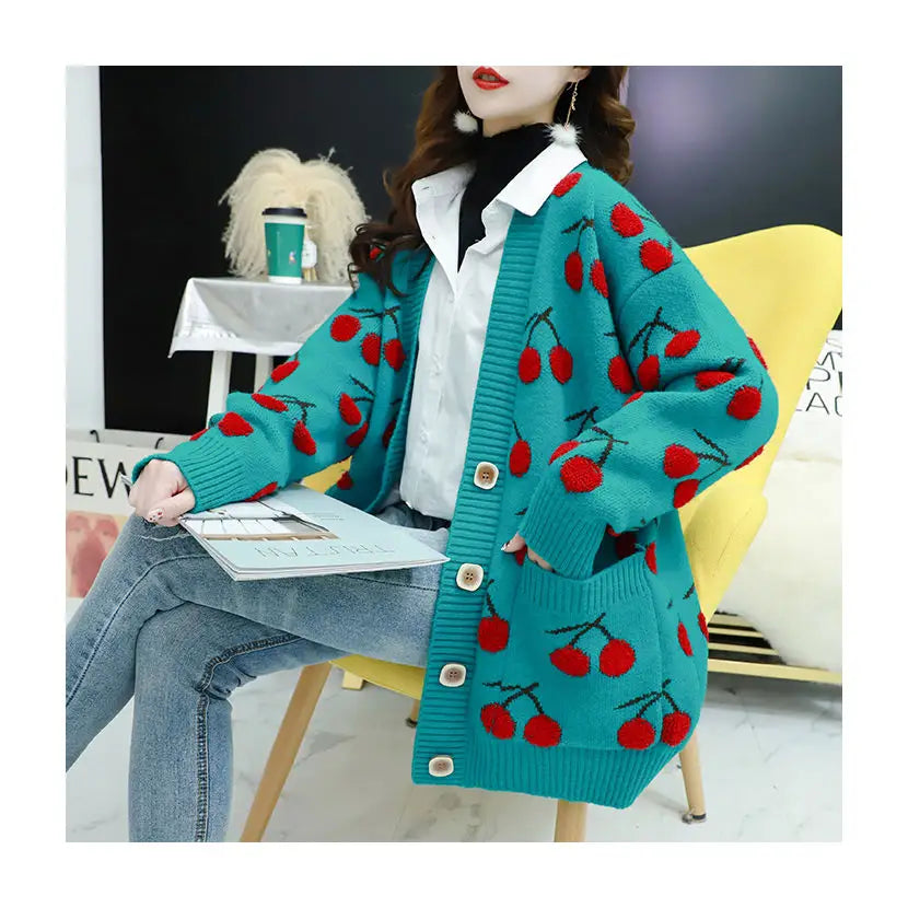 Fruit Cherries Korean Style Knitted Sweater