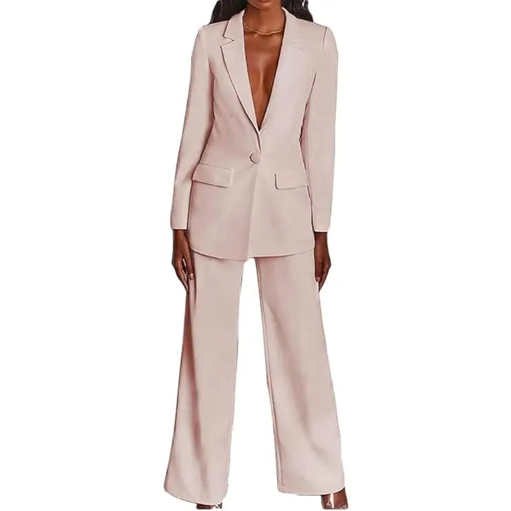 Fuchsia 2 Piece Suit with Deep V Neck Jacket Ivory