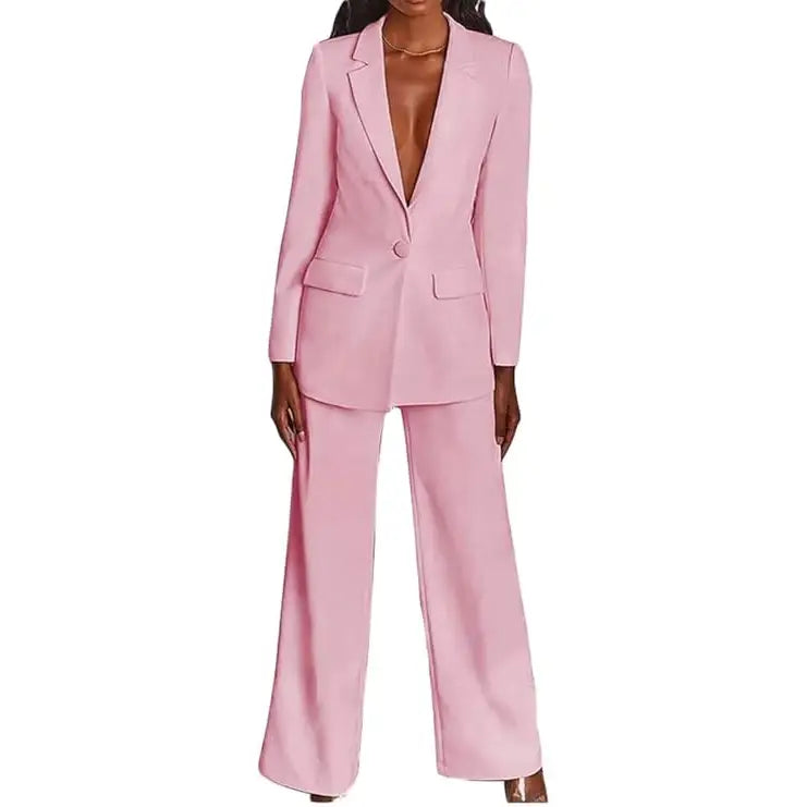 Fuchsia 2 Piece Suit with Deep V Neck Jacket Purple