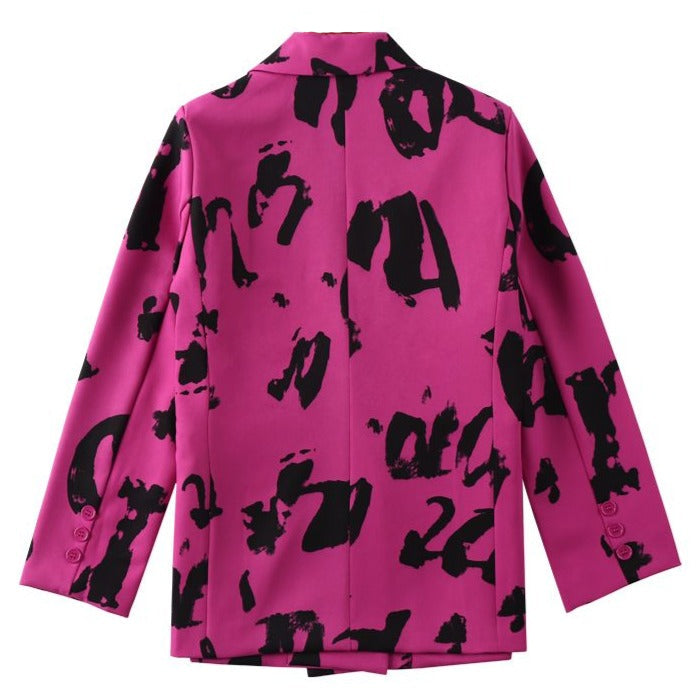 Fuchsia Blazer Black Letters With Multiple Pockets