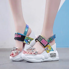 Full Color Platform Sandals - White / 36 - Shoes