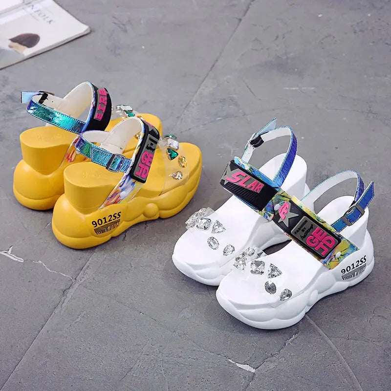 Full-Color Platform Sandals with Adjustable Ankle Buckle