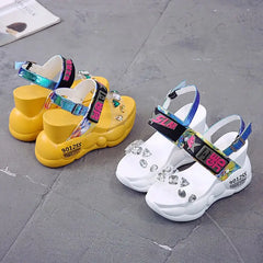 Full-Color Platform Sandals with Adjustable Ankle Buckle