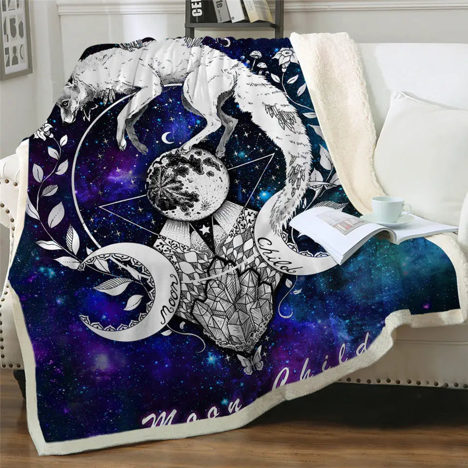 Full Colored Astral Wolf Moon Blanket - 70cmx100cm