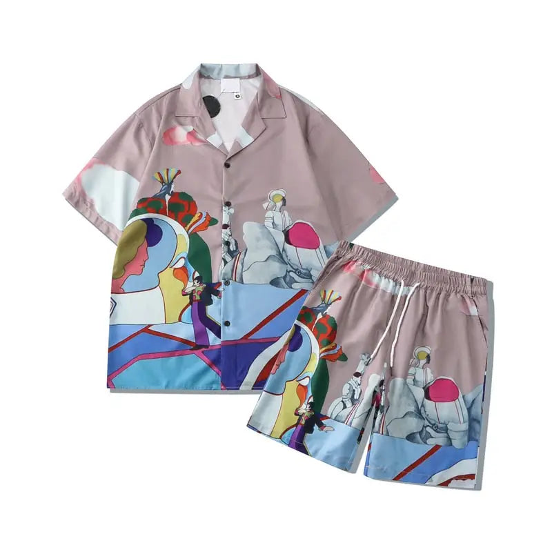 Full Printed Shirt and Shorts Set - Purple / S - 2 Piece