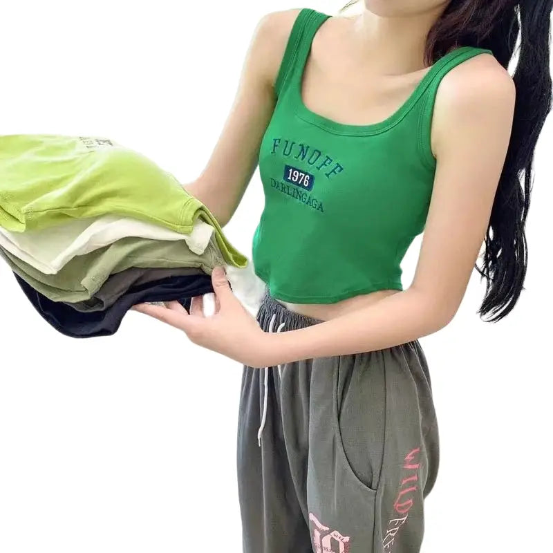 Fun Off Solid Color O Neck Knit Crop Top - Green / ONE SIZE