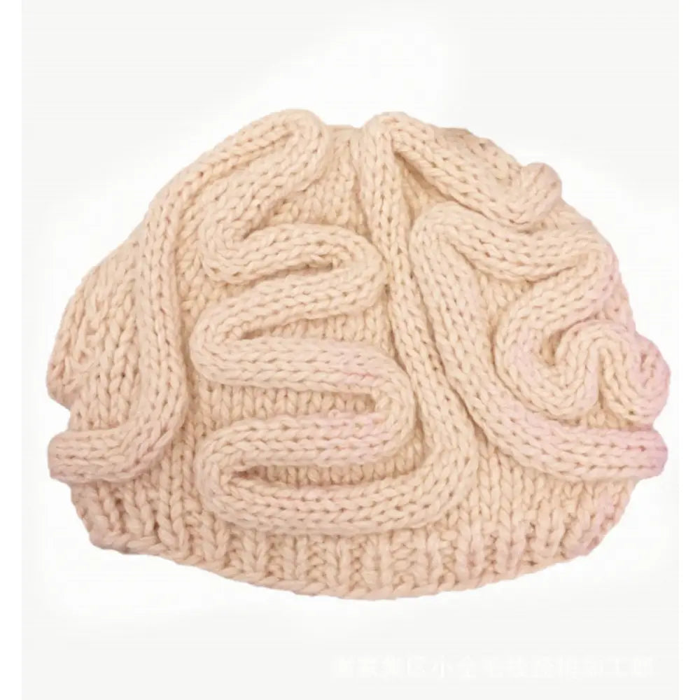 Funny Brain Knitted Hat - Beige / Children