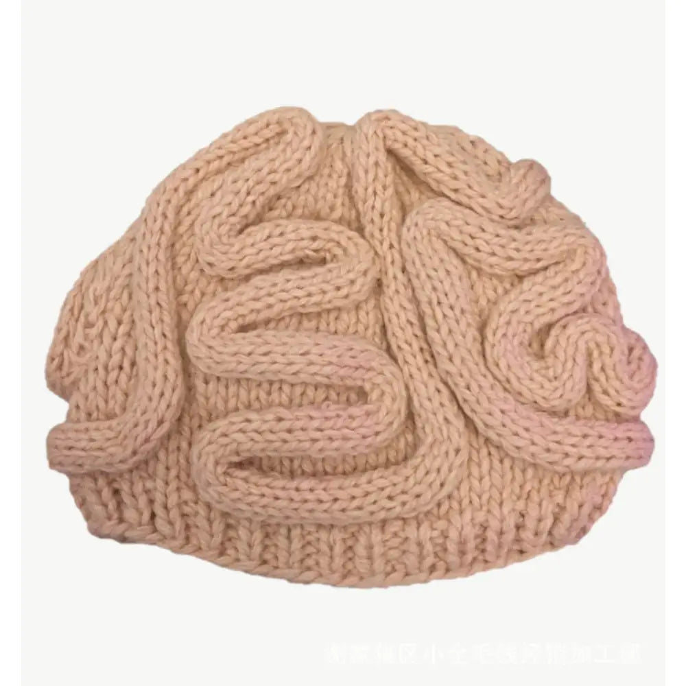 Funny Brain Knitted Hat - Beige-Dark / Children