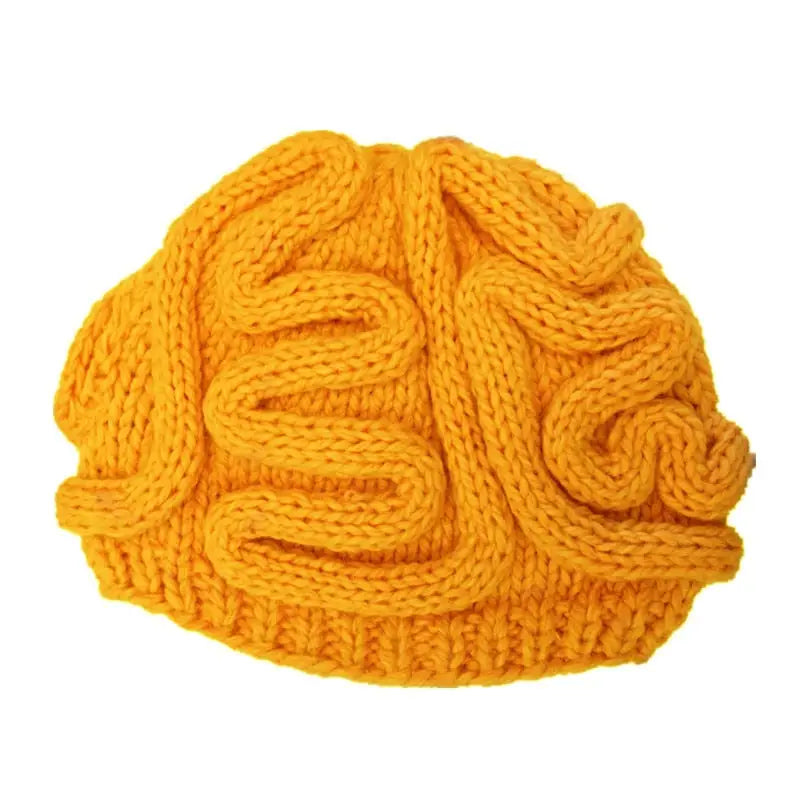 Funny Brain Knitted Hat - Yellow / Children