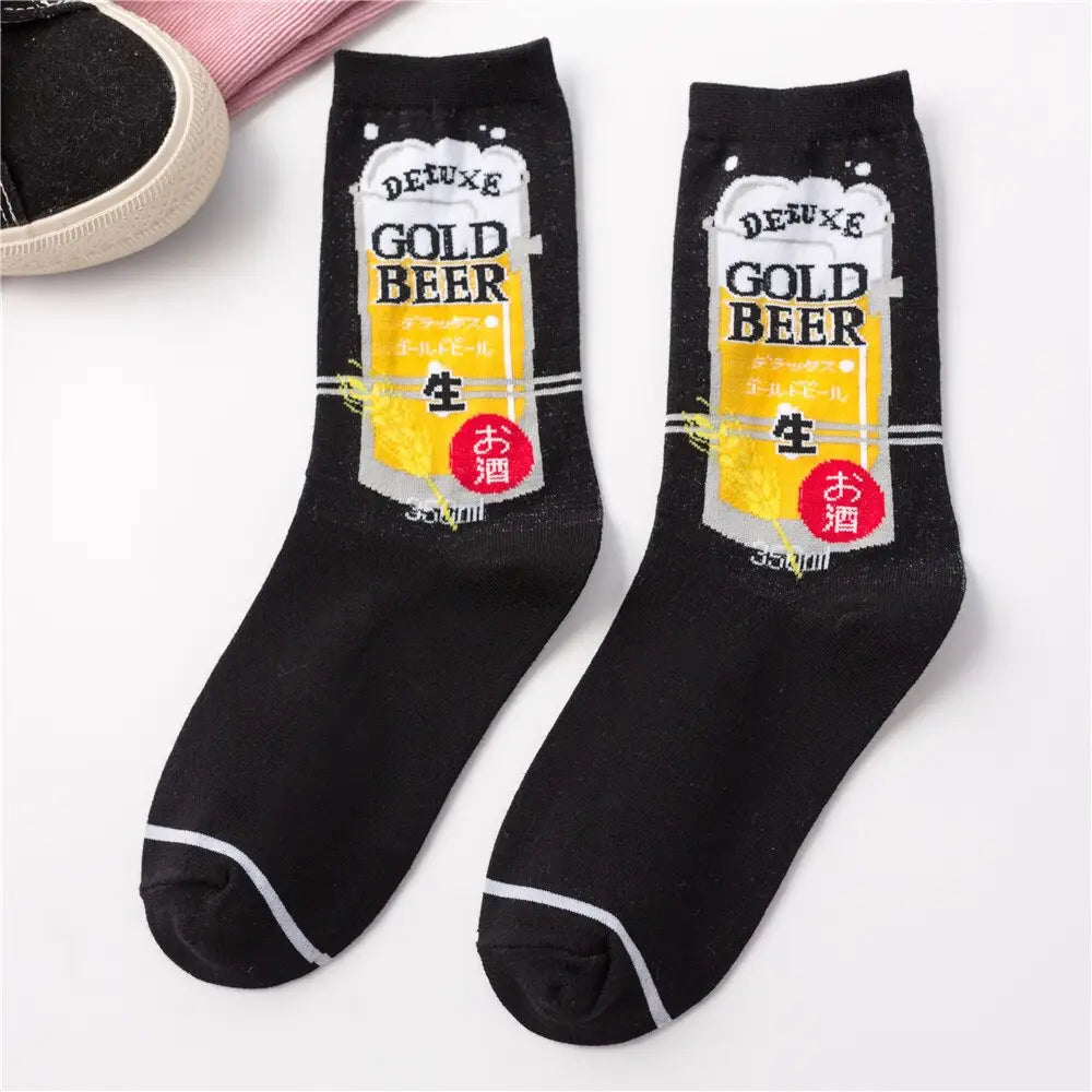 Funny Cartoon Cotton Socks - Black-Cold Beer / One Size