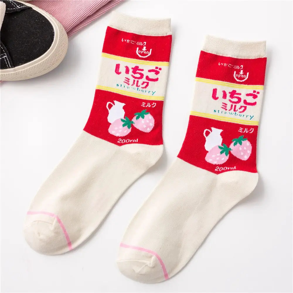Funny Cartoon Cotton Socks for Men and Women Red-Strawberry