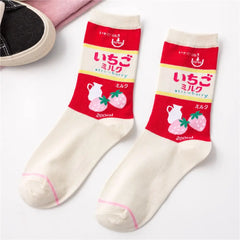 Funny Cartoon Cotton Socks for Men and Women Red-Strawberry