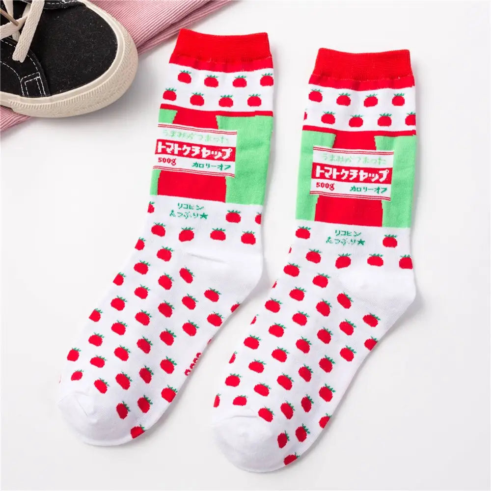 Funny Cartoon Cotton Socks for Men and Women Red-Tomato