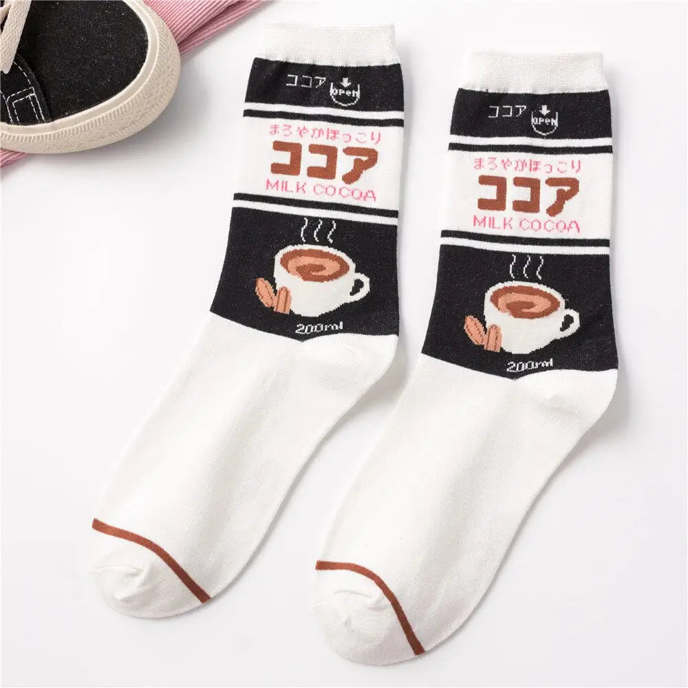 Funny Cartoon Cotton Socks - White-Coffee / One Size