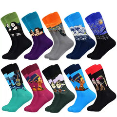 Funny Cotton Oil Painting Mid Tube Socks Euro Size 10 Pairs