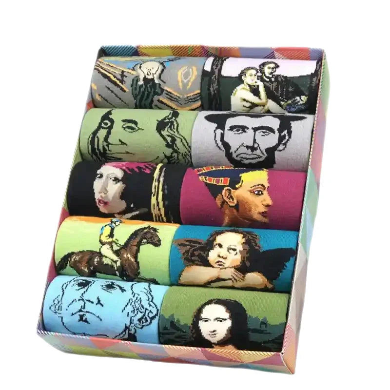 Funny Cotton Oil Painting Mid Tube Socks Euro Size