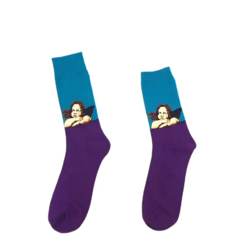 Funny Cotton Oil Painting Series Mid Tube Socks