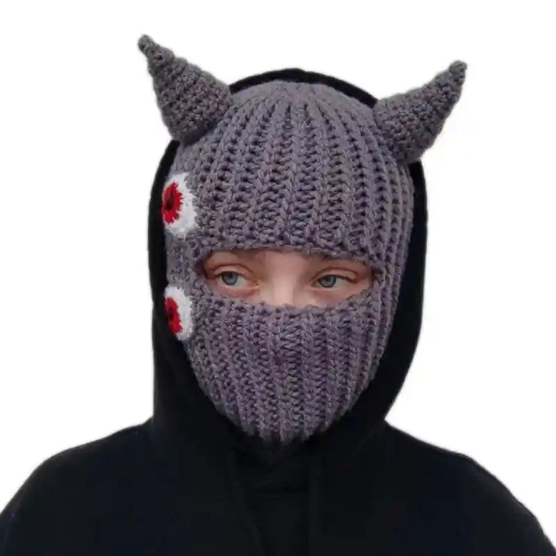 Funny Devil Horn Hooded Mask for Costumes and Cold Weather