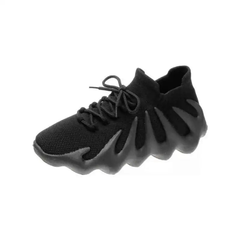 Futuristic Platform Breathable Sporty Sneakers - Black / 35