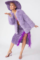 Gaga Faux Fur Striped Lilac Coat S-M