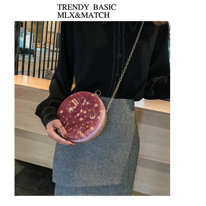 Galaxy Moon Suede Messenger Shoulder Bag