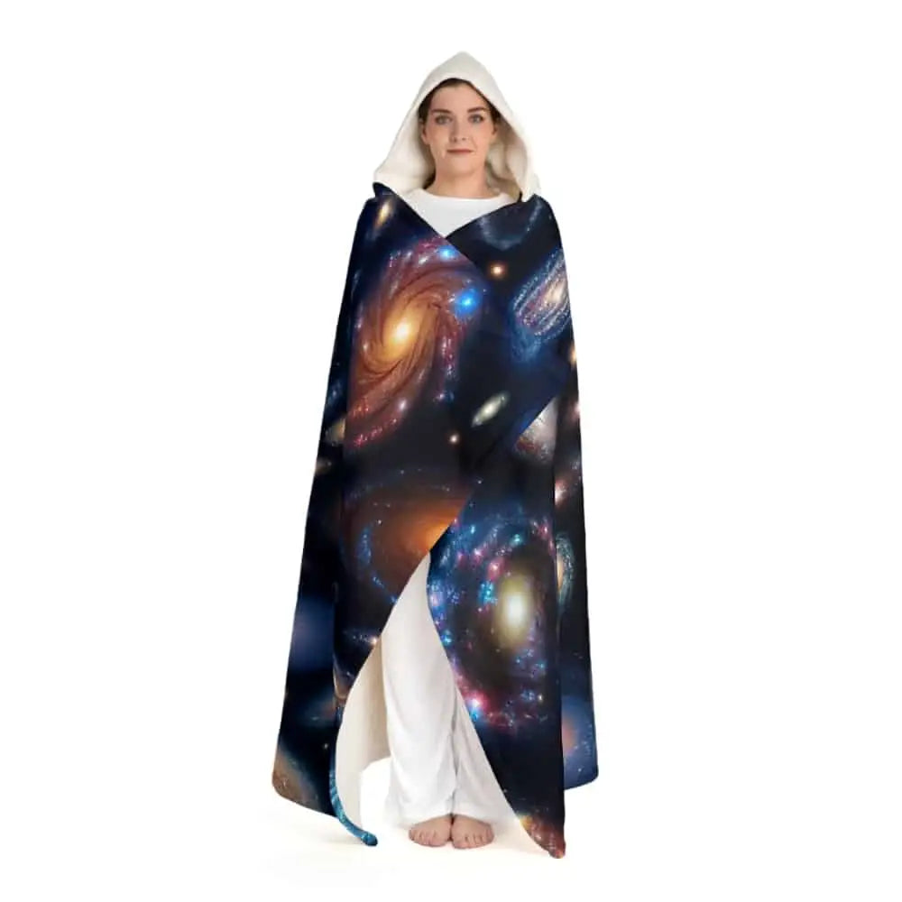 Galaxy Pattern Hooded Sherpa Fleece Blanket One size / Cream