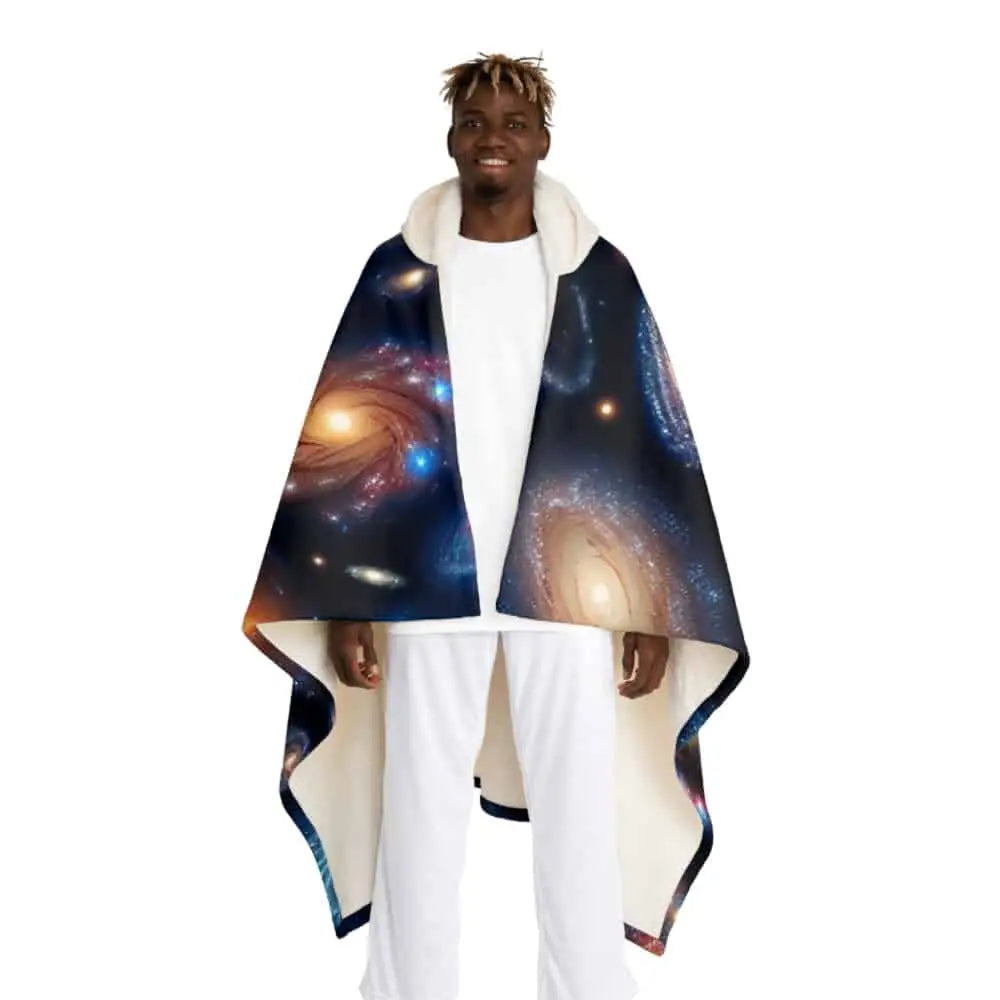 Galaxy Pattern Hooded Sherpa Fleece Blanket One size / Cream