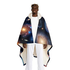 Galaxy Pattern Hooded Sherpa Fleece Blanket One size / Cream