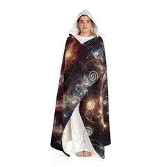 Galaxy Pattern Hooded Sherpa Fleece Blanket One size / Cream
