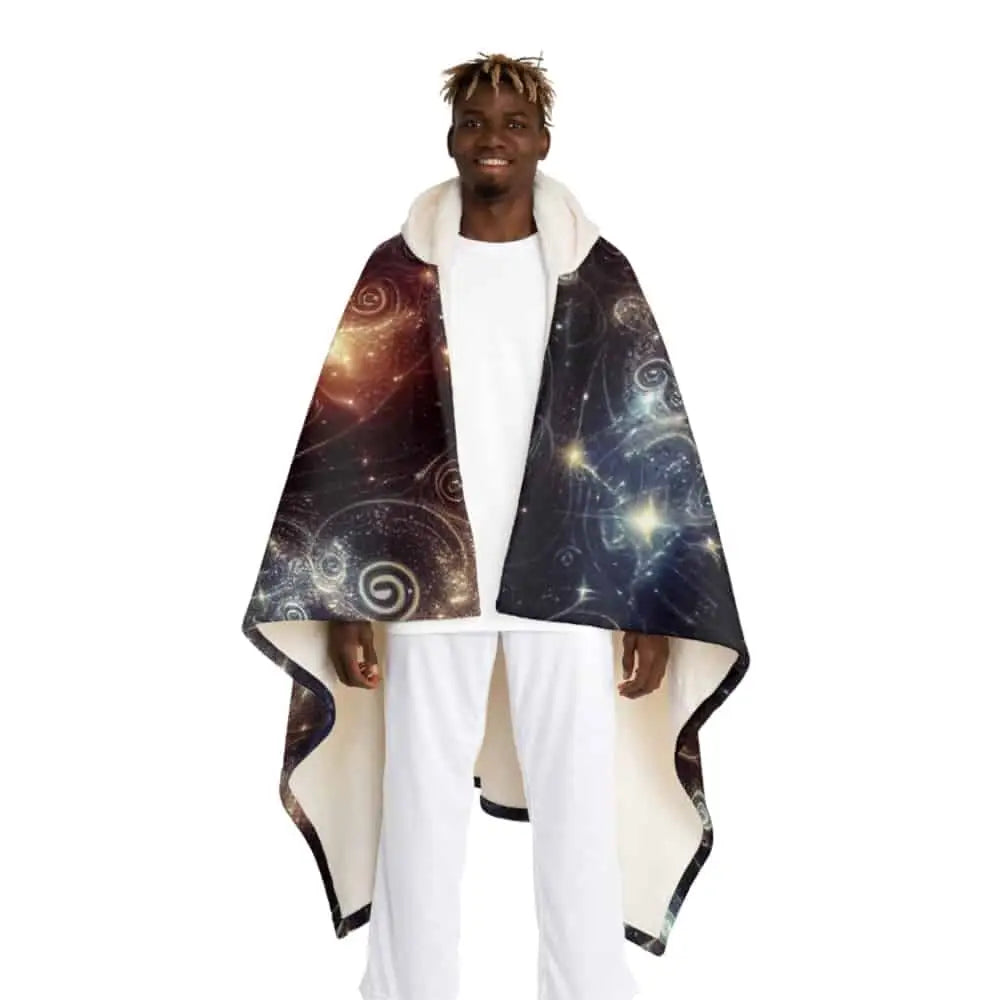 Galaxy Pattern Hooded Sherpa Fleece Blanket One size / Cream