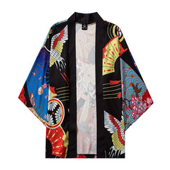 Geisha and Flower 3/4 Sleeve Kimono - KIMONO