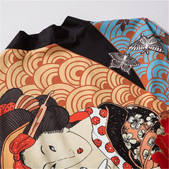 Geisha and Flower 3/4 Sleeve Kimono