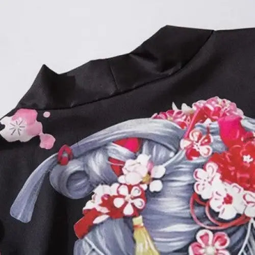 Geisha & Cherry Blossom 3/4 Sleeve Kimono - KIMONO